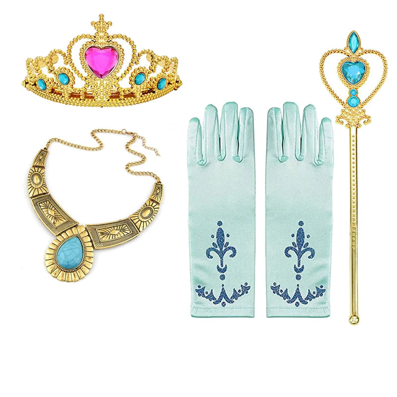 Girls Princess Dress Accessories Gloves Wand Crown Jewelry Set Princess Wig Braid Princess Dress Costume Cosplay Accessories