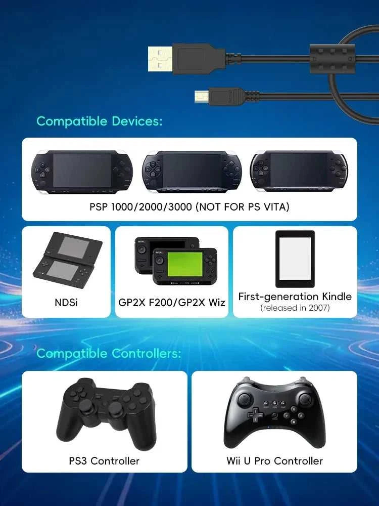 1m/2m/3m Mini-B 5Pin USB Cable Fast Charging & Data Sync Cord for PSP1000/2000/3000 NDSi PS3 Wii U Pro Controller The jack market .AU The jack market .AU Accessories Electronics $ 48 14:193#1M