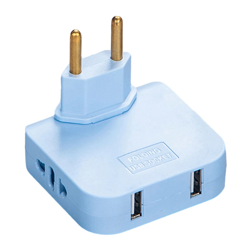 EU Universal Plug Dual USB Interface 3 In 1 Foldable Rotate Plug Hidden Socket USB 2A/5V 2500W Fast Charger Portable Travel Set
