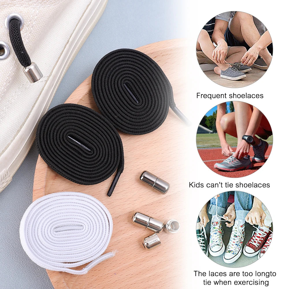 No Tie Shoe Laces Metal Capsule Lock Elastic Laces Sneakers Flat Shoelaces Without Ties Kids Adult Quick Shoes Lace Rubber Bands