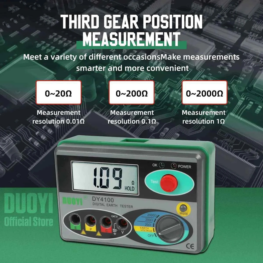 Digital Earth Ground Resistance Tester,0-2000 ohm Meter Earth Resistance Tester,Overload Protection AC Ground Voltage Meter