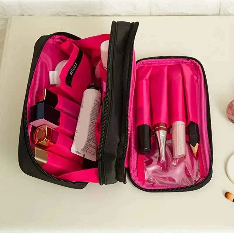 Large Capacity Makeup Brushes Storage Bag Double-Zipper Comestic Tools Organizer Wide-open Vertical Free-Standing Brush Holder
