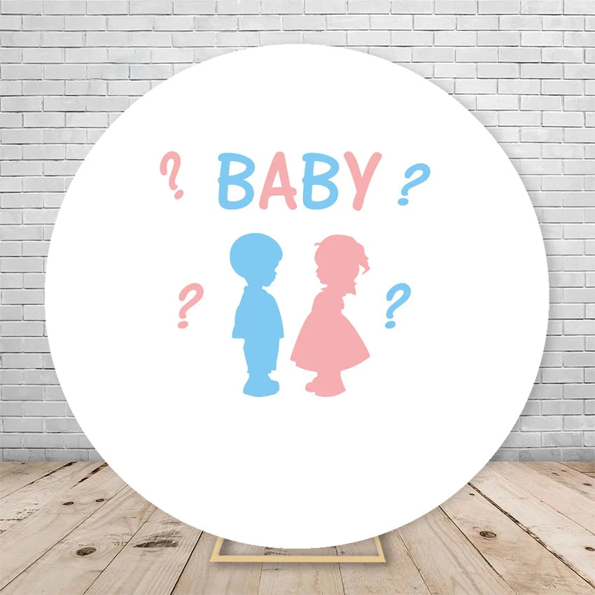Gender Reveal Backdrop Round Cover Watercolor Cloud Bear Party Decor He or She Oh Baby Shower Photography Background Elasticity