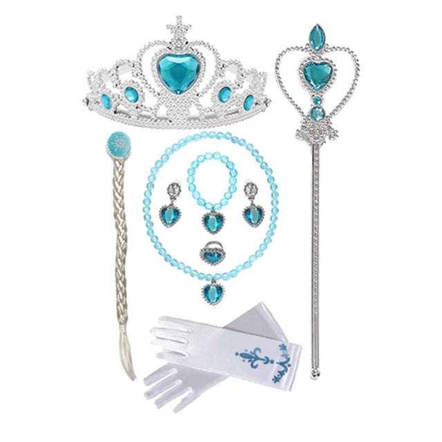 Girls Princess Dress Accessories Gloves Wand Crown Jewelry Set Princess Wig Braid Princess Dress Costume Cosplay Accessories