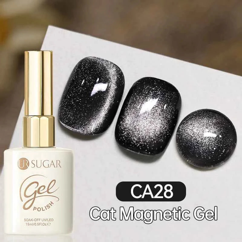UR SUGAR 15ml  Autumn Winter Red Cat Magnetic Gel Nail Polish White Dopamine Nail Sparkling Glitter Soak Off UV LED for Manicure