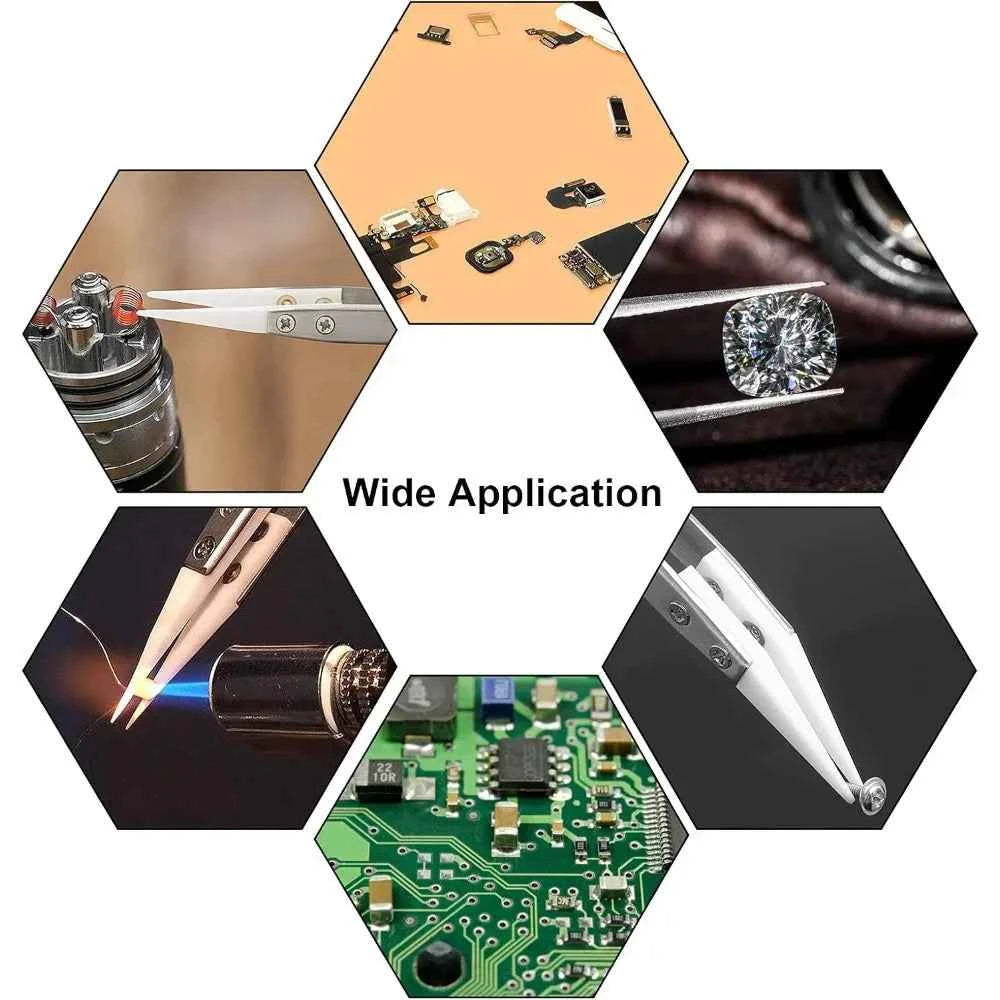 Ceramic Precision Tweezers - Anti-Static, Acid Resistant, Stainless Steel for Electronics Repair