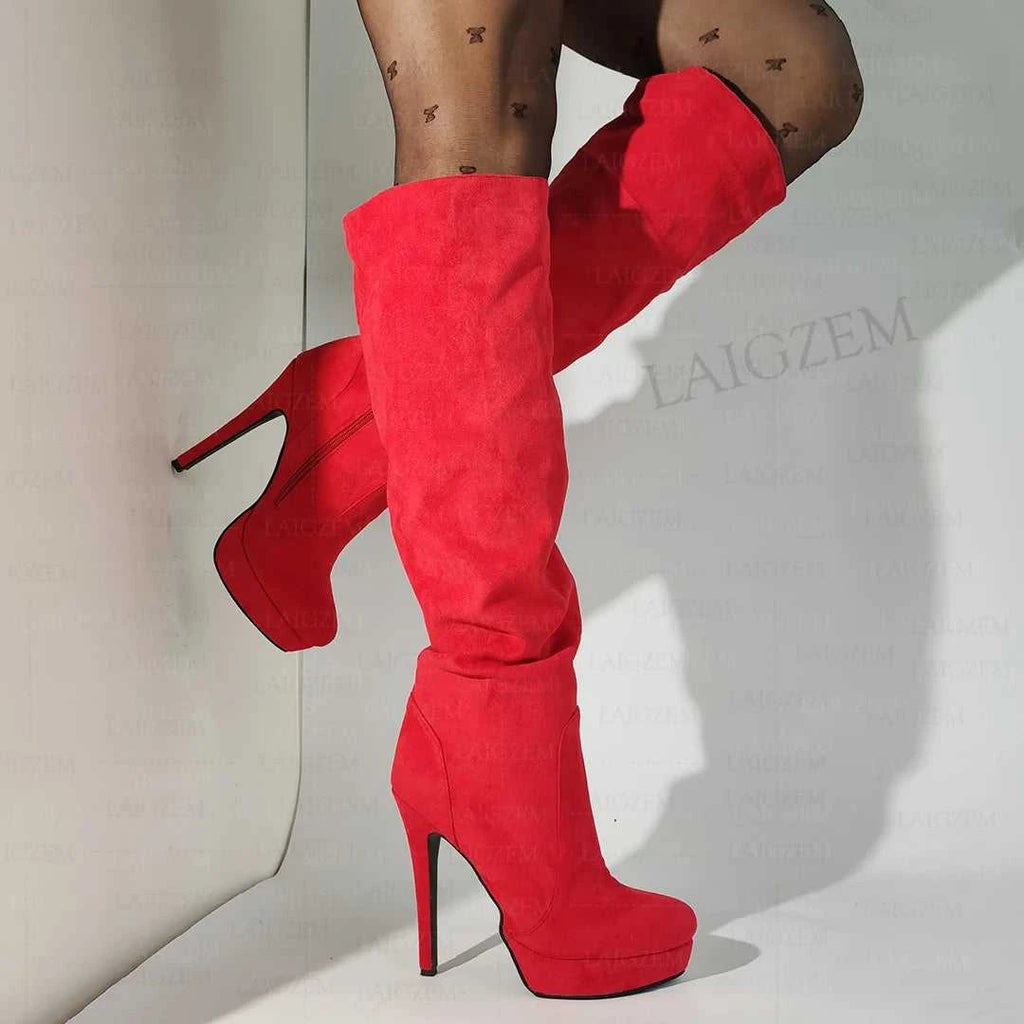 LAIGZEM Women Over Knee High Boots Faux Suede Zip Pleated Thin High Heels Boots Handmade Ladies Shoes Woman Big Size 41 43 45 52 The jack market .AU The jack market .AU Step Up Your Style: Trendy Shoes for Every Occasion! $ 152 14:771#LGZ4823 Red;200000124:698
