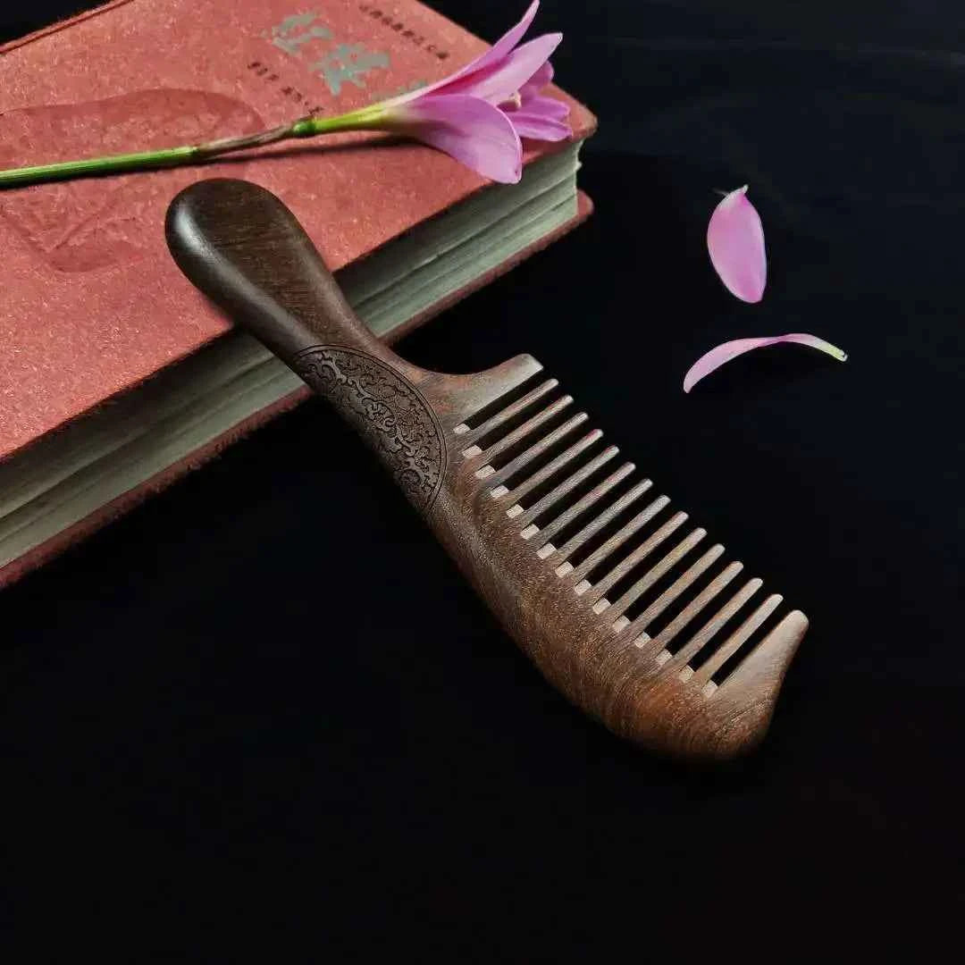 Natural Luxe Wooden Comb - Handmade Sandalwood Comb for All Hair Types, No Static, Fine Tooth for Effortless Styling
