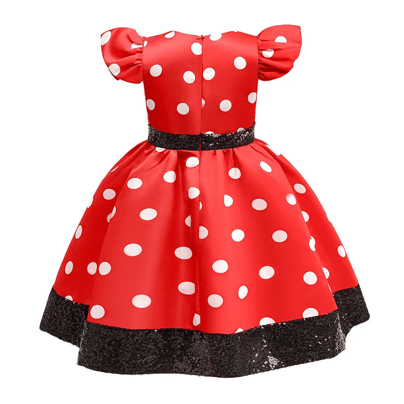 Polka Dot Bow Sequin Princess Dress for Girls - Fly Sleeve Costume for Christmas & Halloween Fun