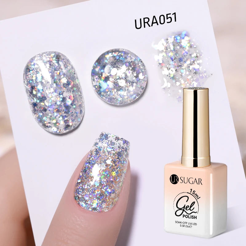 UR SUGAR 15ml  Autumn Winter Red Cat Magnetic Gel Nail Polish White Dopamine Nail Sparkling Glitter Soak Off UV LED for Manicure
