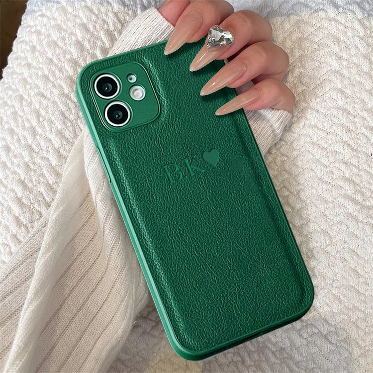 Custom Initial Name Case for iPhone 15/16 Pro Max - Personalized Soft Leather PU Cover