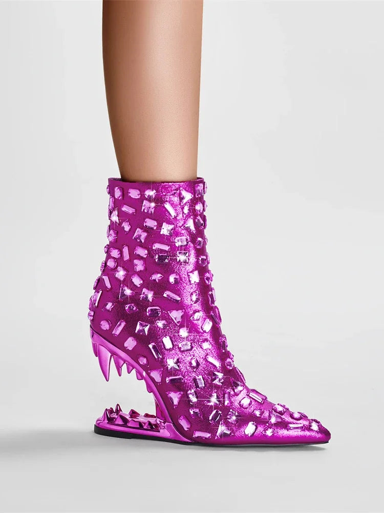 Women's Pointed Tiger Teeth Heel Knee High Elastic Boots Fashionable Over-the-Knee Super High Heel Banquet Show Shoes Autumn Winter