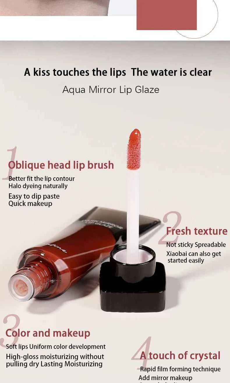 Aqua Mirror Lip Glaze Moisturizing Non Sticky Easy To Color Fast Film Long Lasting Full Lips Must Have For Beginners And Student