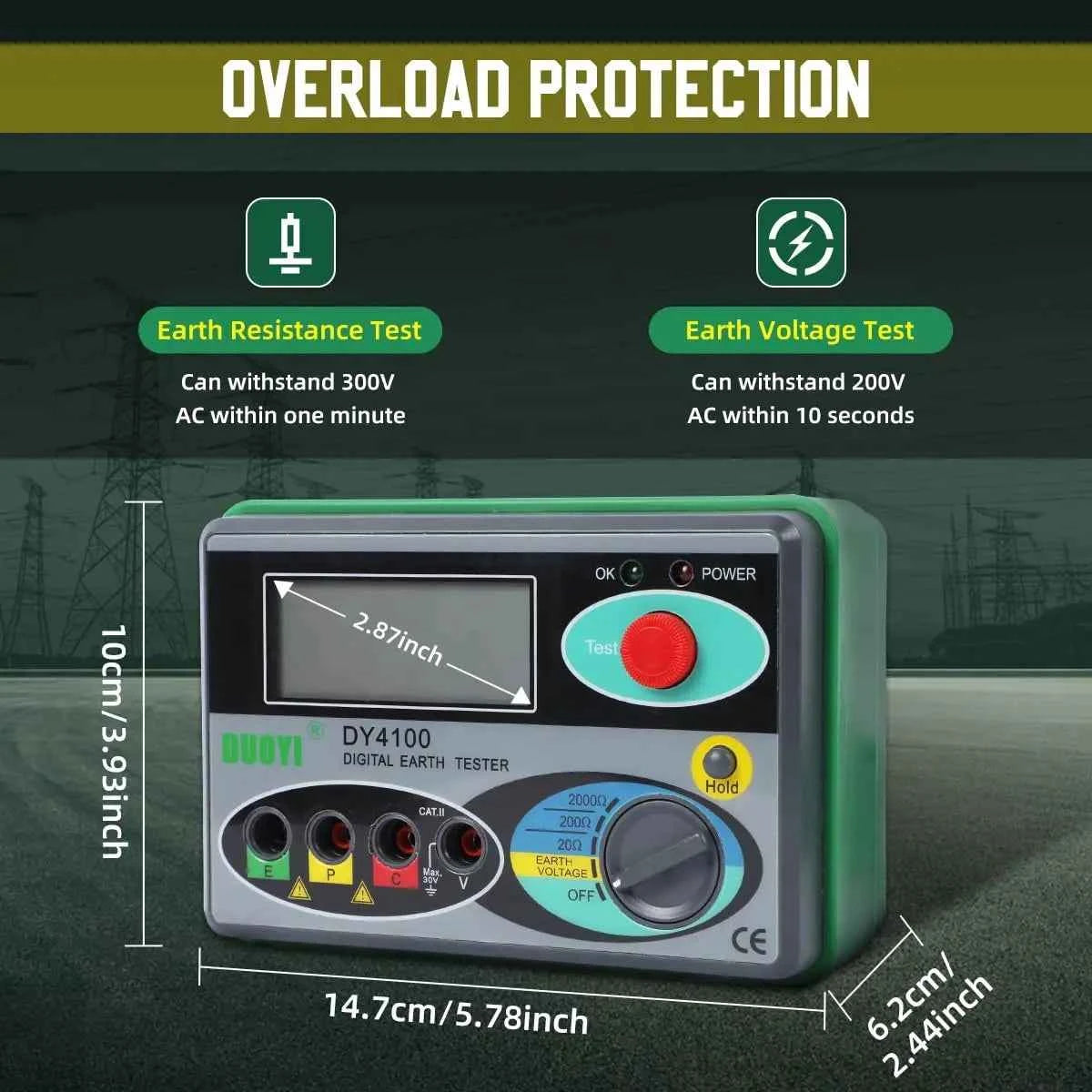 Digital Earth Ground Resistance Tester,0-2000 ohm Meter Earth Resistance Tester,Overload Protection AC Ground Voltage Meter