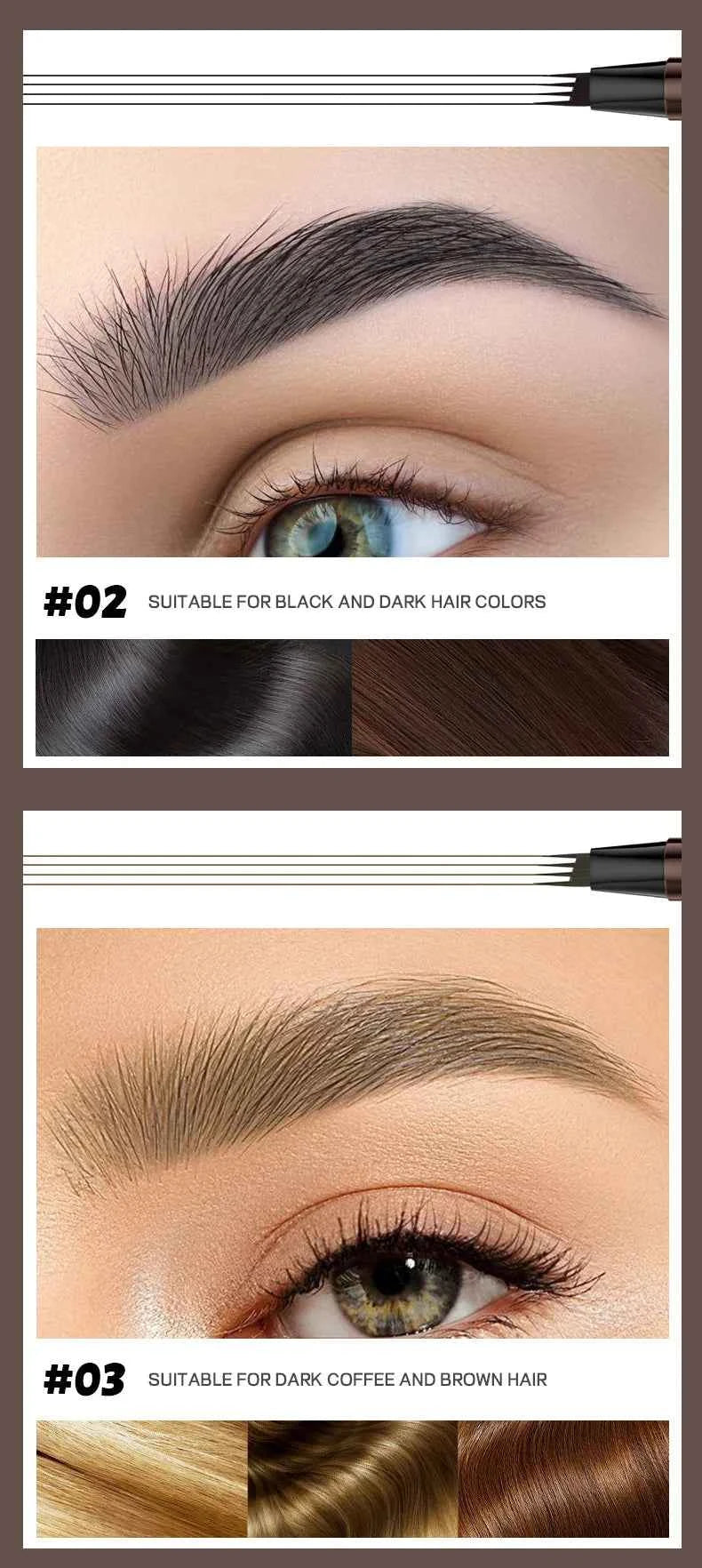 High Quality 24 Hour Four Forks Natural Water Resistant Liquid Eyebrow Pen Makeup Non-Blotting 4-Split Eyebrow Pencil Cosmetics