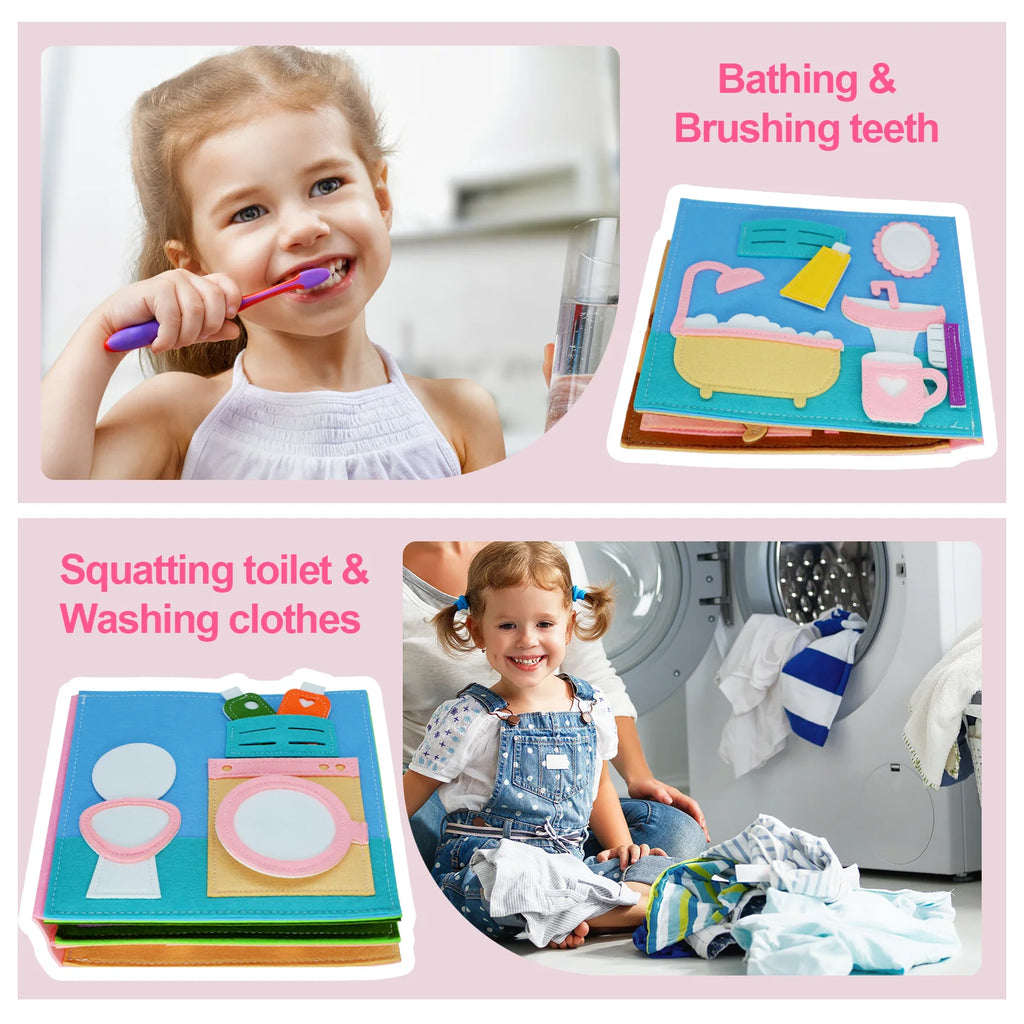 Toddlers Montessori Toy Busy Book Quiet Book Pretend Play Toy Early Educational Activity Book with Life Skills Cognition