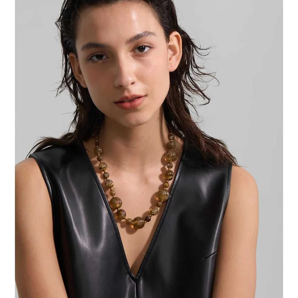 Yhpup New Arrivals Simulated Pearls Resin Acrylic Round Beads Chain Handmade Necklace Stainless Steel Trendy Jewelry Waterproof The jack market .AU The jack market .AU $ 54 200001034:2604813136#YH6980A Amber