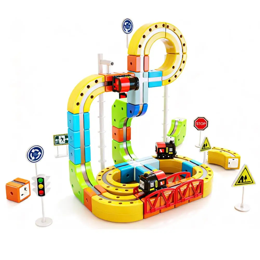 62/105/167PCS Magic Track Cube ChildrenS Educational High-Speed Rail Train Toy Boys And Girls Intellectual Diy Building Blocks