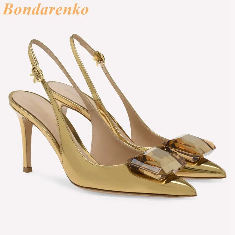 Square Buckle Singback Pumps Thin High Heel Sexy Pointed Toe Slip On Fashion 2024 Spring Summer Women Dress Shoes