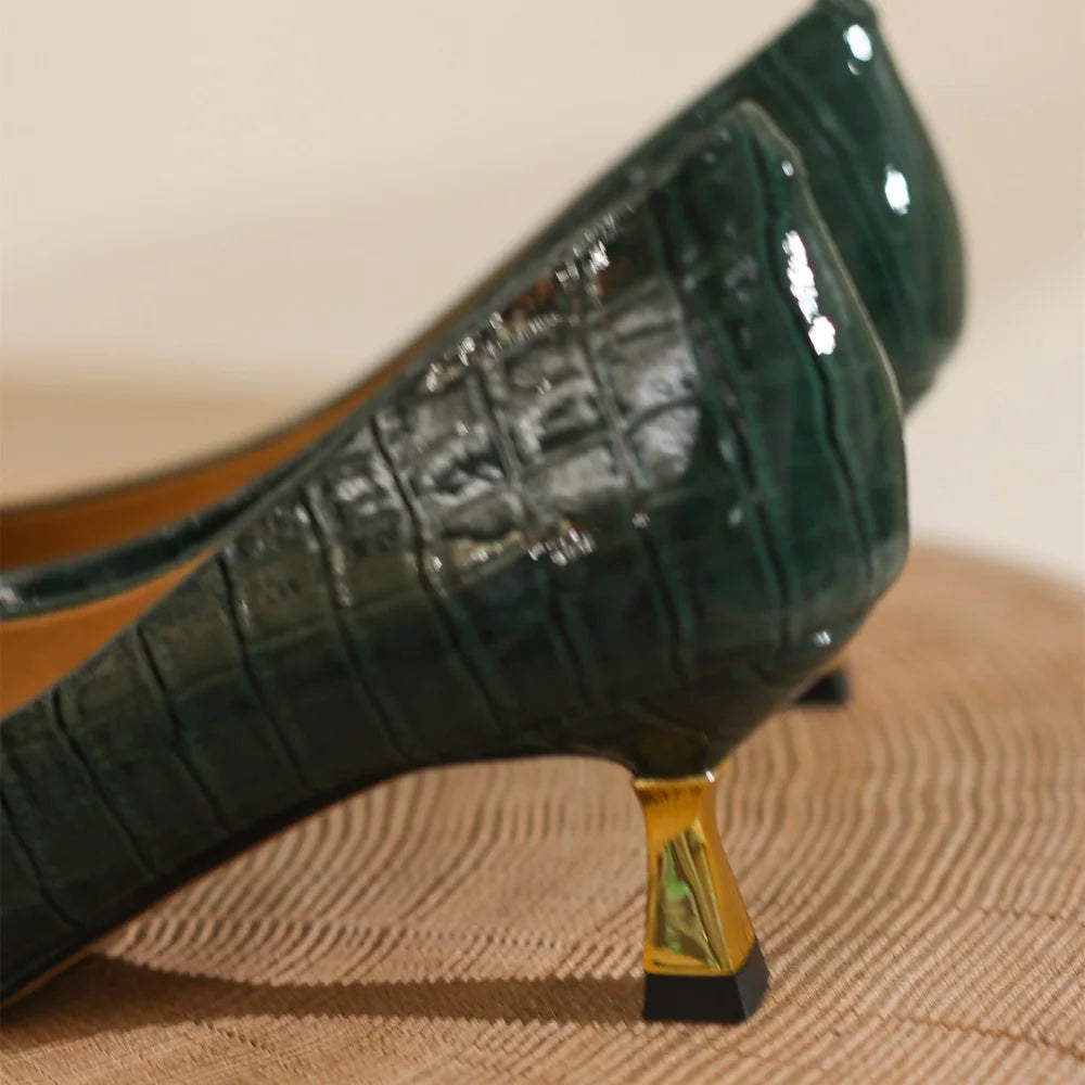 【JOCHEBED HU】Brand New Shoes Metal Square Toe Women Pumps Patchwork Genuine Leather Thin High Heels Ladies Footwear Plus 34-43