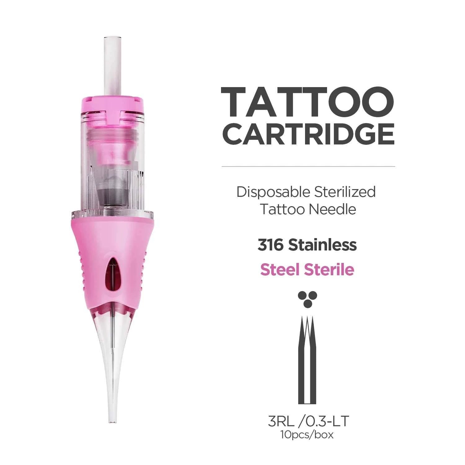 10pcs PMU Universal Disposable Tattoo Needle Cartridges round Liner Sterilized Safety Needle 0.18/0.25/0.30mm for Tattoo Artists