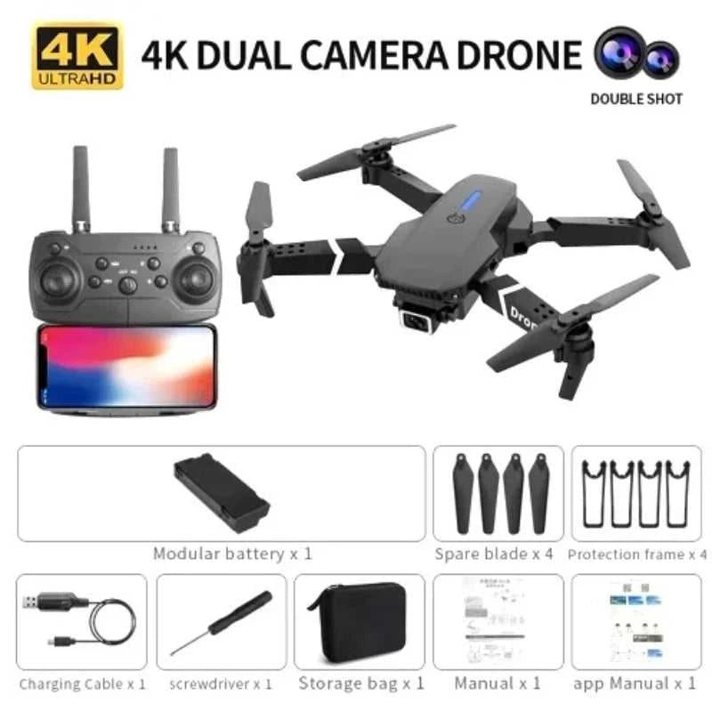 Foldable E88 Mini Drone with 4K HD Camera WiFi FPV Function RC Quadcopter Aircraft Toy Ideal Gift for Both Kids and Adults The jack market .AU The jack market .AU Drones $ 71 14:691#Gray-Dual-4K-Bag