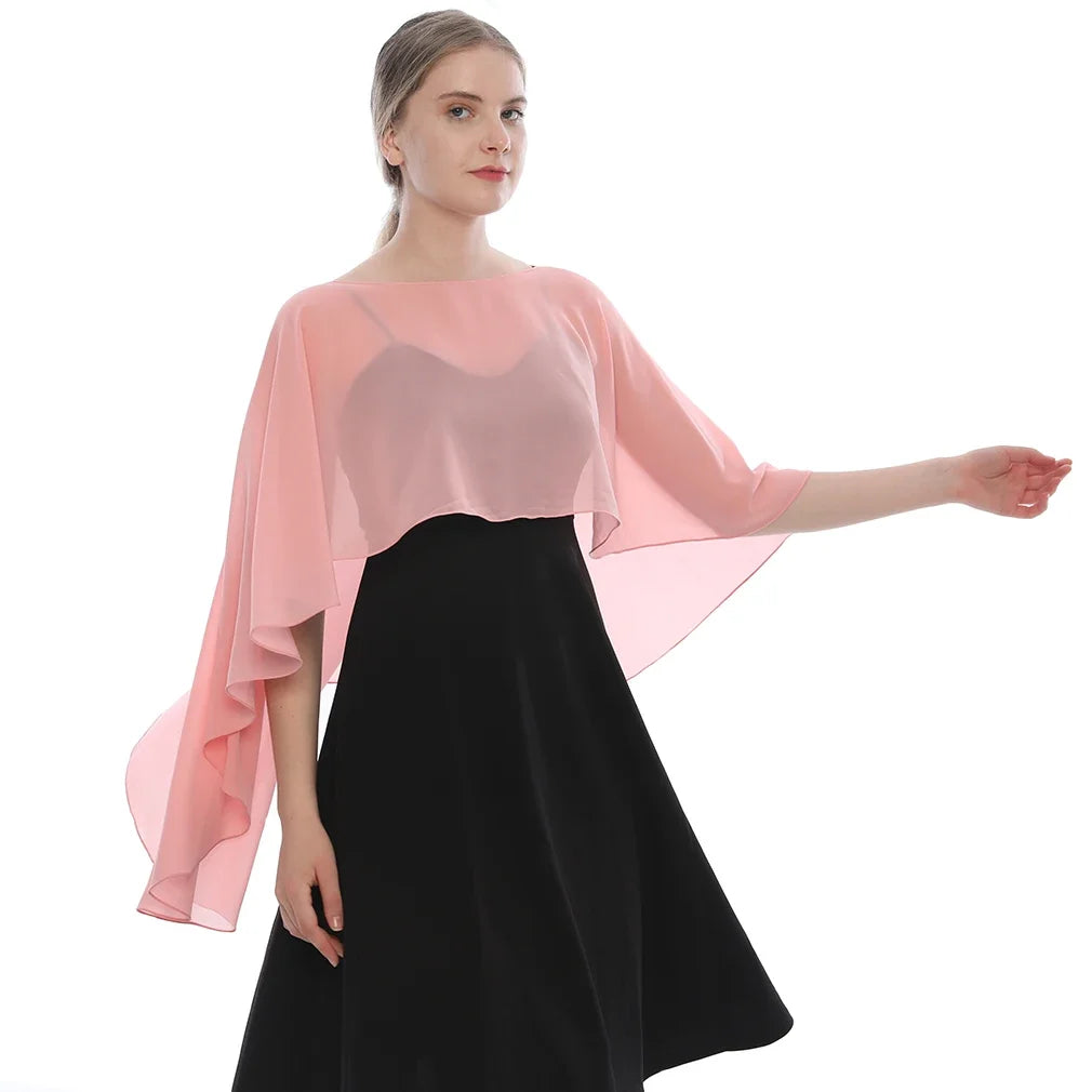 Women Chiffon Capes Shawl Ladies Evening Wedding Party Capes Shrug Ladies Bridal Lightweight Long Shawl and Wraps Dress Cover Up