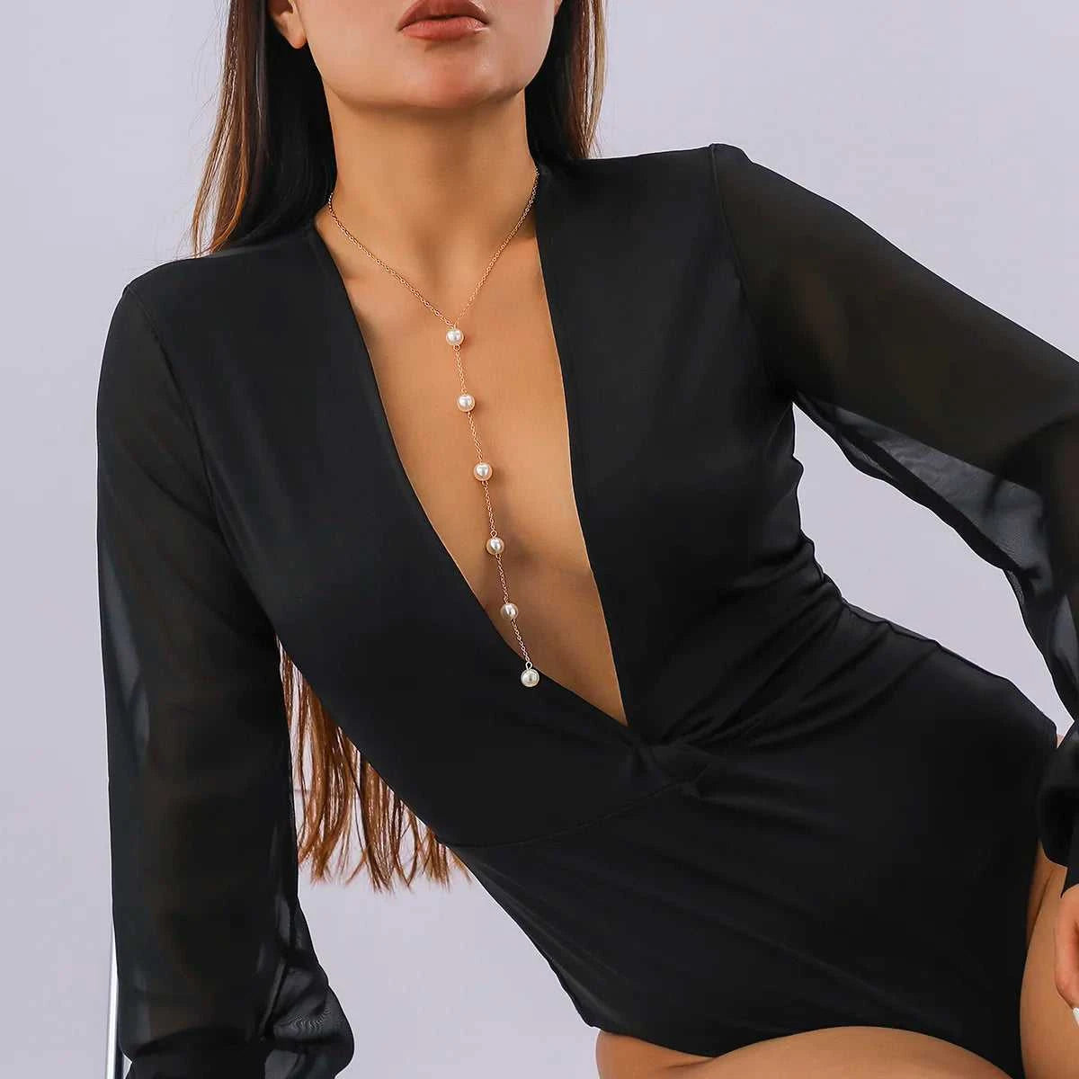 IngeSight.Z Simple Long Imitation Pearls Back Necklace For Women Sexy Tassel Harness Bikini Chest Chain Body Jewelry Mujer The jack market .AU The jack market .AU Jewellery & Chains $ 48 200001034:203027829#JS05178