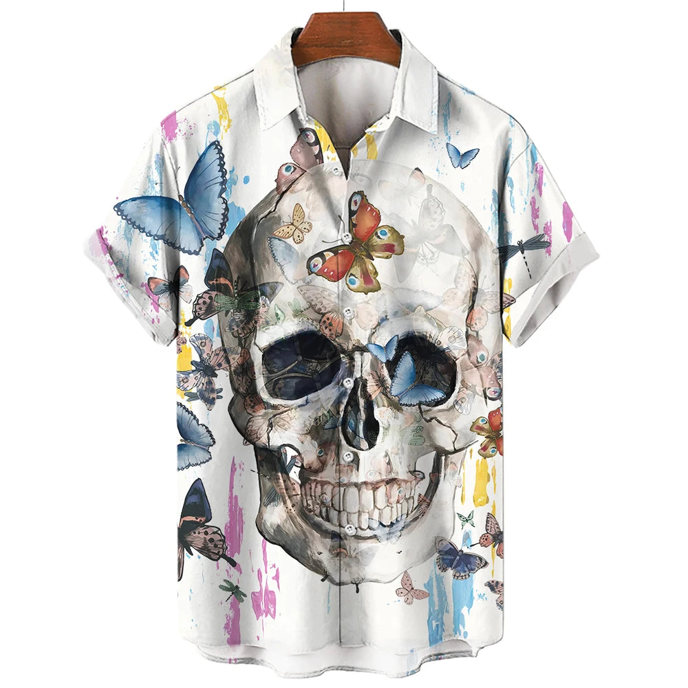 Hawaiian Skull 3D Printed Shirt - Summer Comfort & Breathability, Casual Short Sleeve for Confident Style