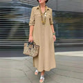Women Spring Autumn Long Sleeve Lapel Single-breasted Cardigan Dress Double Pocket Splicing Dresses Elegant Female Commuter Gown