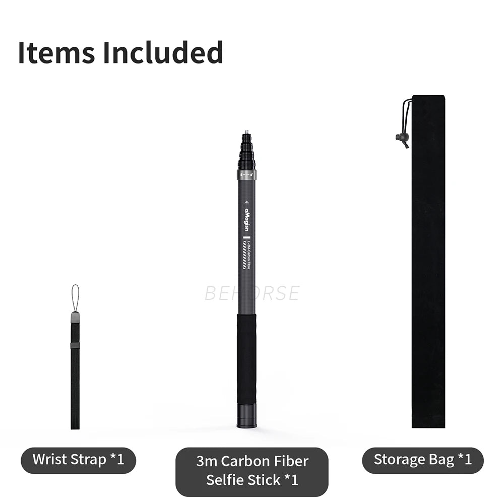 3m Carbon Fiber Invisible Extended Edition Selfie Stick For Insta360 X5\X4\X3\ONE R\ONE RS\ONE X2\ONE Camera Accessories