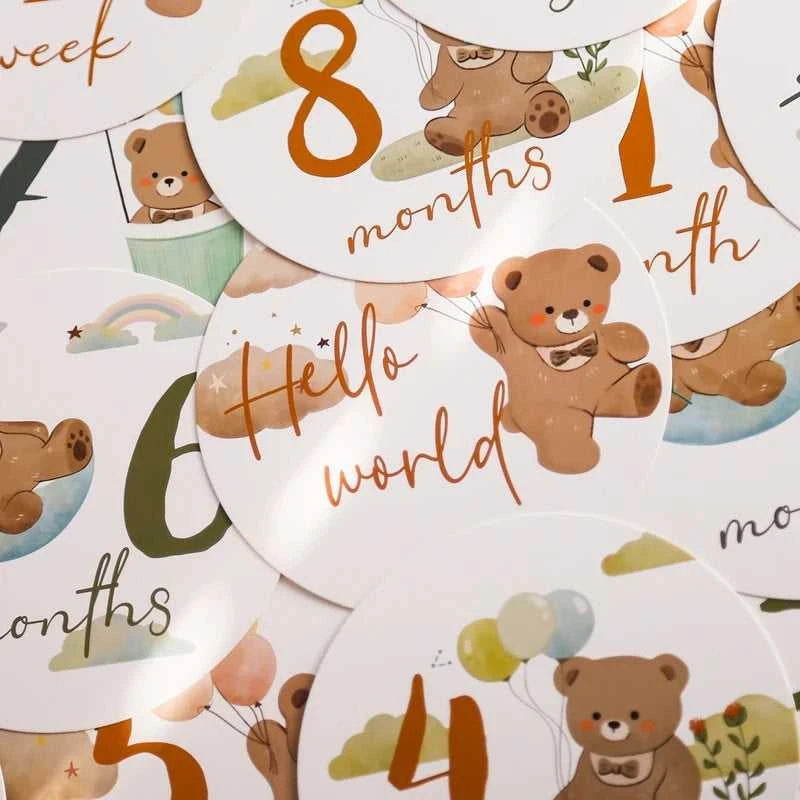 Baby Bear Milestone Number Monthly Memorial Cards Newborn Birthday Gifts Souvenir Newborn Birth Photo Photography Accessories