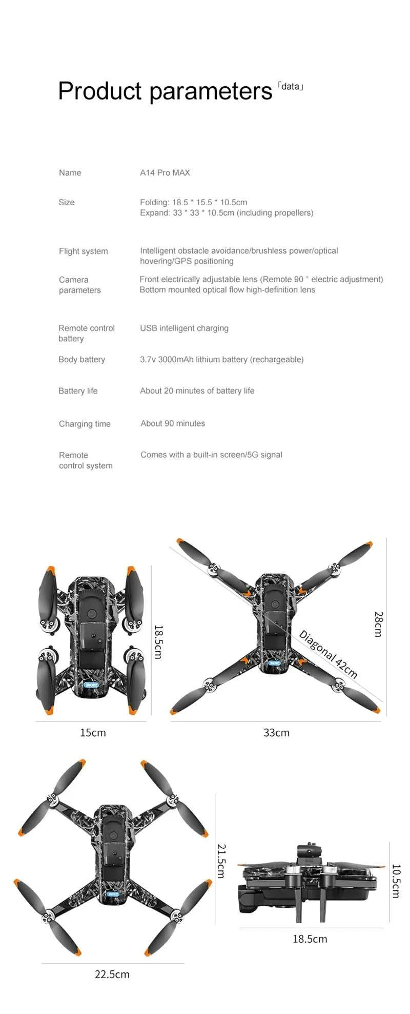 Drone A14Pro Max 8K HD Three Camera Brushless Optical Flow Obstacle Avoidance Foldable Quadcopter UAV 4.5-inch Large Screen Toys The jack market .AU The jack market .AU Drones $ 48 14:10#Only Parking Apron