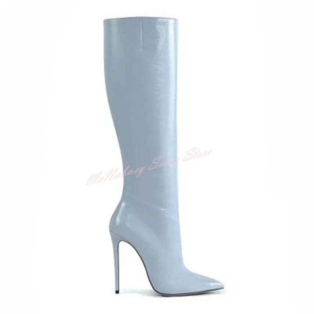 Genuine Leather Pointed Boots Stiletto Heels Solid Knee High Boots Slip On Women Sexy Shoes Designer Winter Autumn Casual Shoes