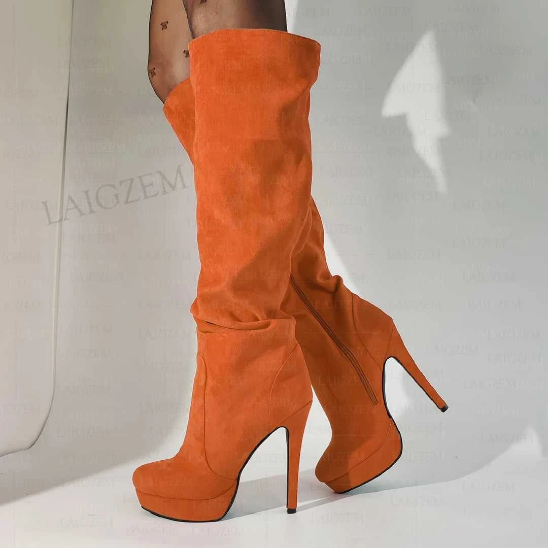 LAIGZEM Women Over Knee High Boots Faux Suede Zip Pleated Thin High Heels Boots Handmade Ladies Shoes Woman Big Size 41 43 45 52 The jack market .AU The jack market .AU Step Up Your Style: Trendy Shoes for Every Occasion! $ 152 14:771#LGZ4823 Red;200000124:698
