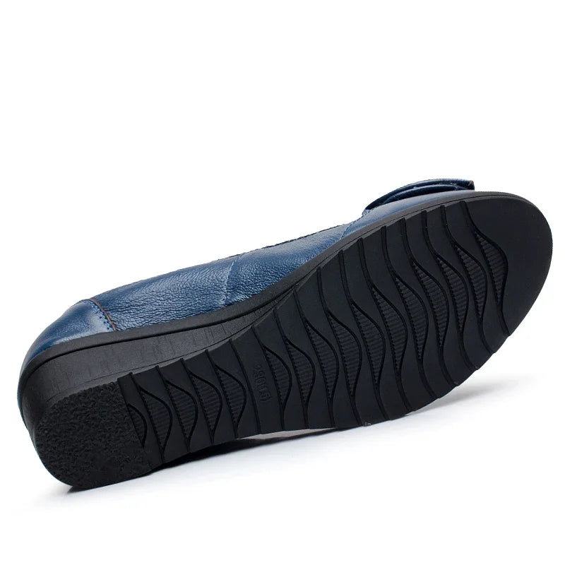 CEYANEAOSpring and autumn shallow mouth drill mother shoes leather soft the elderly with a single shoes casual comfortable women