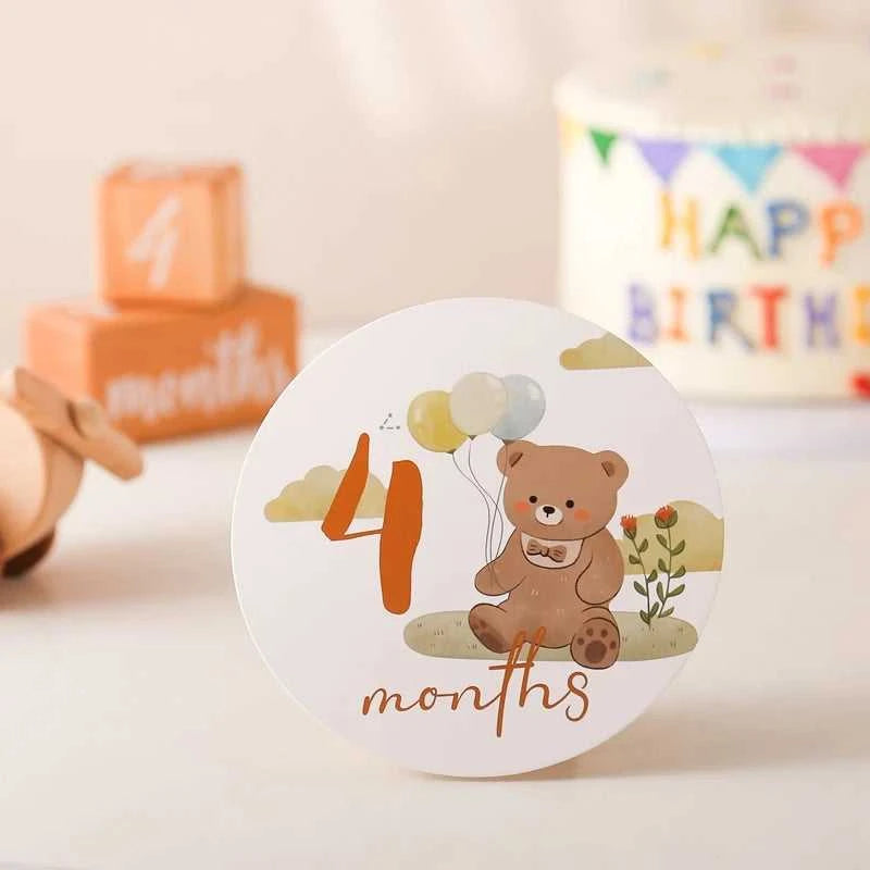 Baby Bear Milestone Number Monthly Memorial Cards Newborn Birthday Gifts Souvenir Newborn Birth Photo Photography Accessories