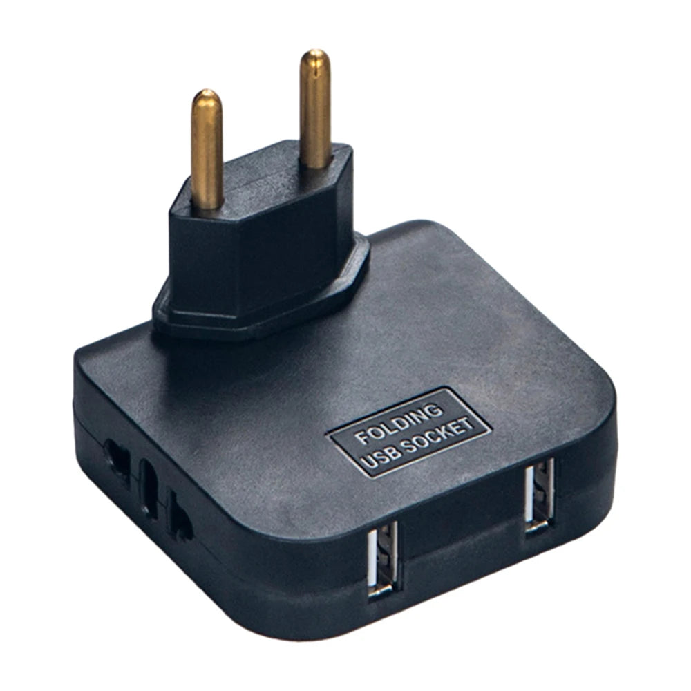 EU Universal Plug Dual USB Interface 3 In 1 Foldable Rotate Plug Hidden Socket USB 2A/5V 2500W Fast Charger Portable Travel Set