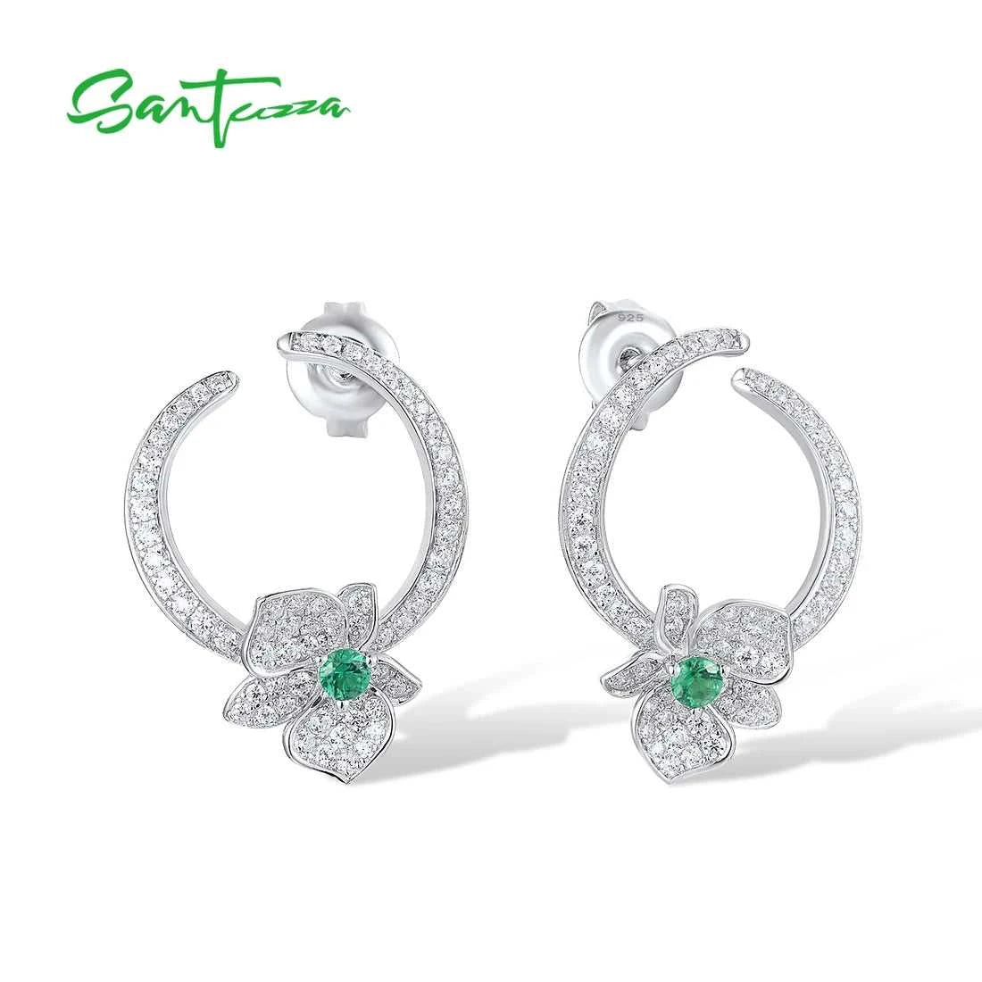 SANTUZZA Pure 925 Sterling Silver Earrings For Women Sparkling White CZ Green Spinel Orchid Flower Circled Fashion Fine Jewelry The jack market .AU The jack market .AU Jewellery & Chains $ 85 <none>