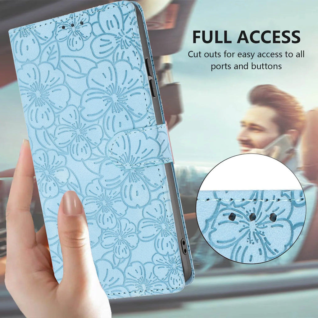 Edge Leather Flip Case for Motorola G73 G53 G13 G23 G62 G52 G32 G22 G31 G20 G41 - Cherry Blossom Design