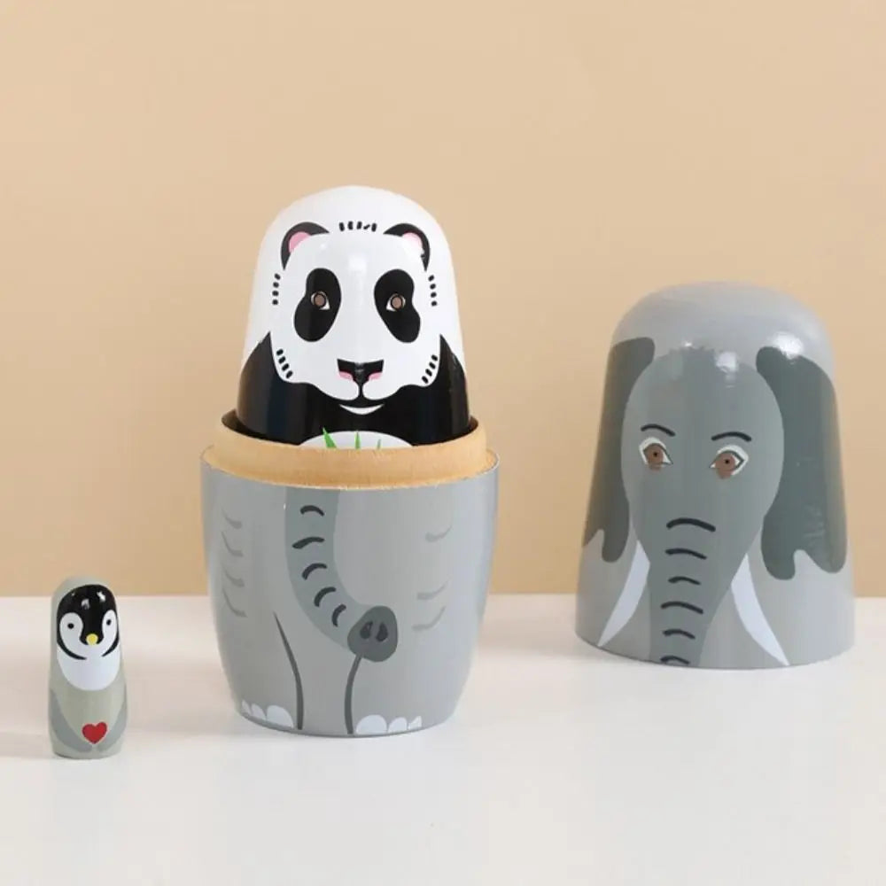 Rabbit 5Pcs/Set Animal Matryoshka Doll Wood Smooth Wooden Stacking Dolls Line Dog Panda Girls Russian Doll Christmas