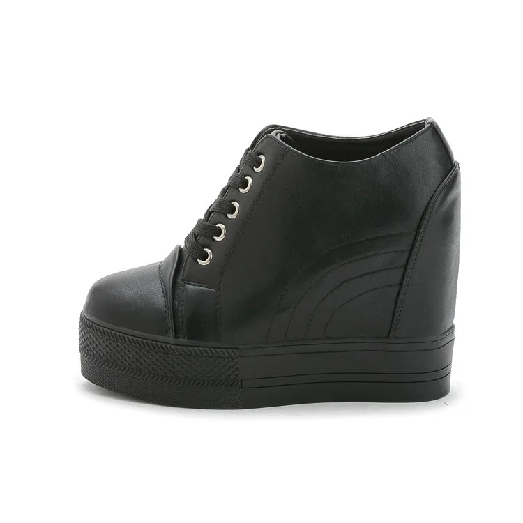 High Top Women's Casual Shoes Leather Casual Sneaker Hidden Increased Ladies Ankle Boots New Plush Woman Platform Boots Botines
