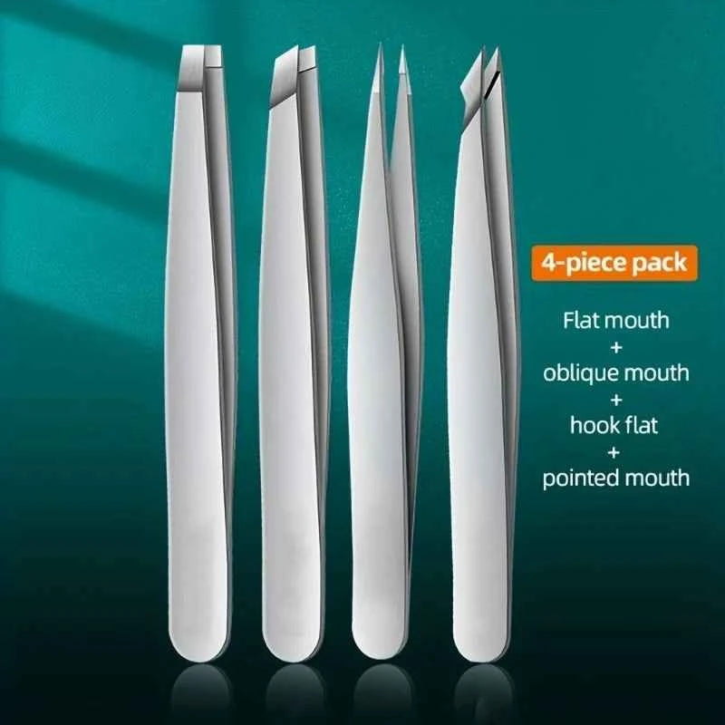GlamTweez Professional 4-Piece Precision Tweezers Set for Effortless Eyebrow & Splinter Removal
