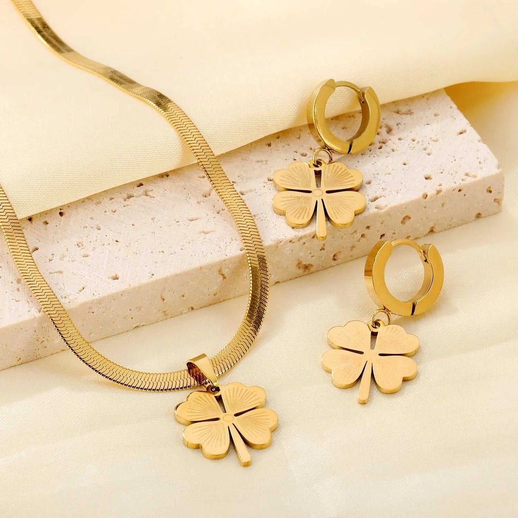 LUXUSTEEL Chain Pendant Earnail Set Four-Leaf Clover Shaped Stainless Steel Pendants Necklace Earring Sets Necklace Jewelry Gift The jack market .AU The jack market .AU Jewellery & Chains $ 51 200001033:200003760#LPS11101G