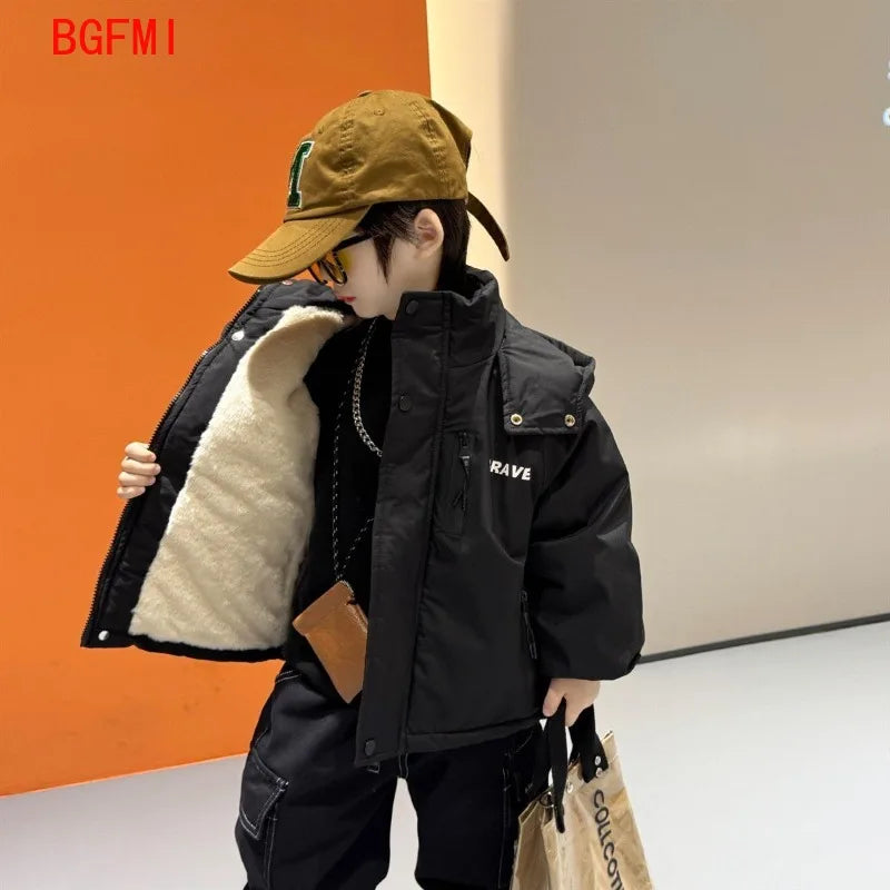 2-9Y Children's Waterproof Windproof Thick Cotton Coat Winter 2025 New Little Boys Hooded Fleece Jacket Kid Warm Thick Parka