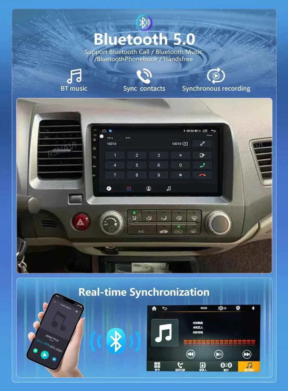 Android 15 Car radio For Honda Civic 8th 2005-2011 Carplay Android auto Qualcomm Car stereo Multimedia player 4G wifi 48EQ 2 din