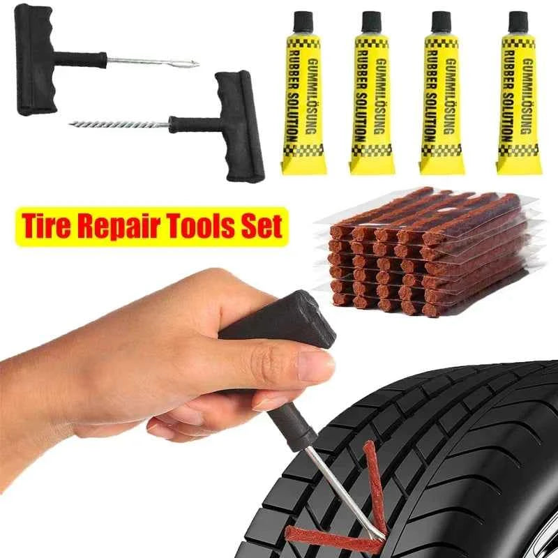 Car Bike Truck Motorcycle Tire Repair Tool Set 2024 Best-selling Tyre Puncture Plug Patch Strip Glue Garage Tools Accessories
