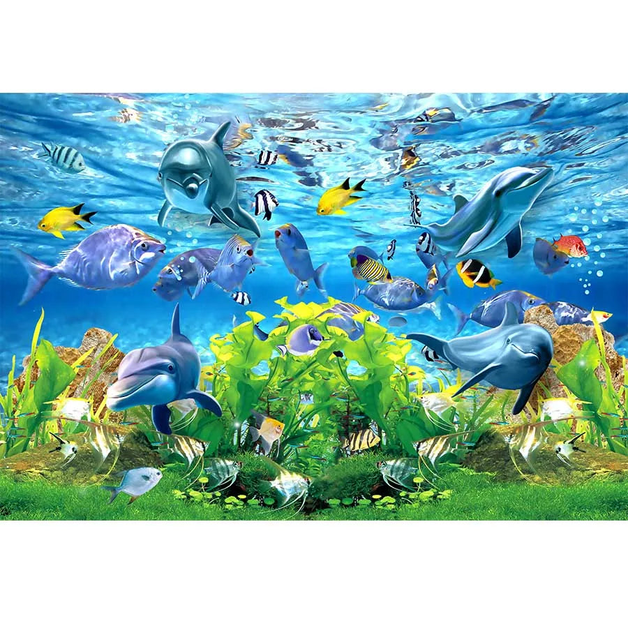 Underwater World Dolphin Coral Seaweed Seabed Aquarium Theme Photography Background Children Birthday Party Decor Backdrop