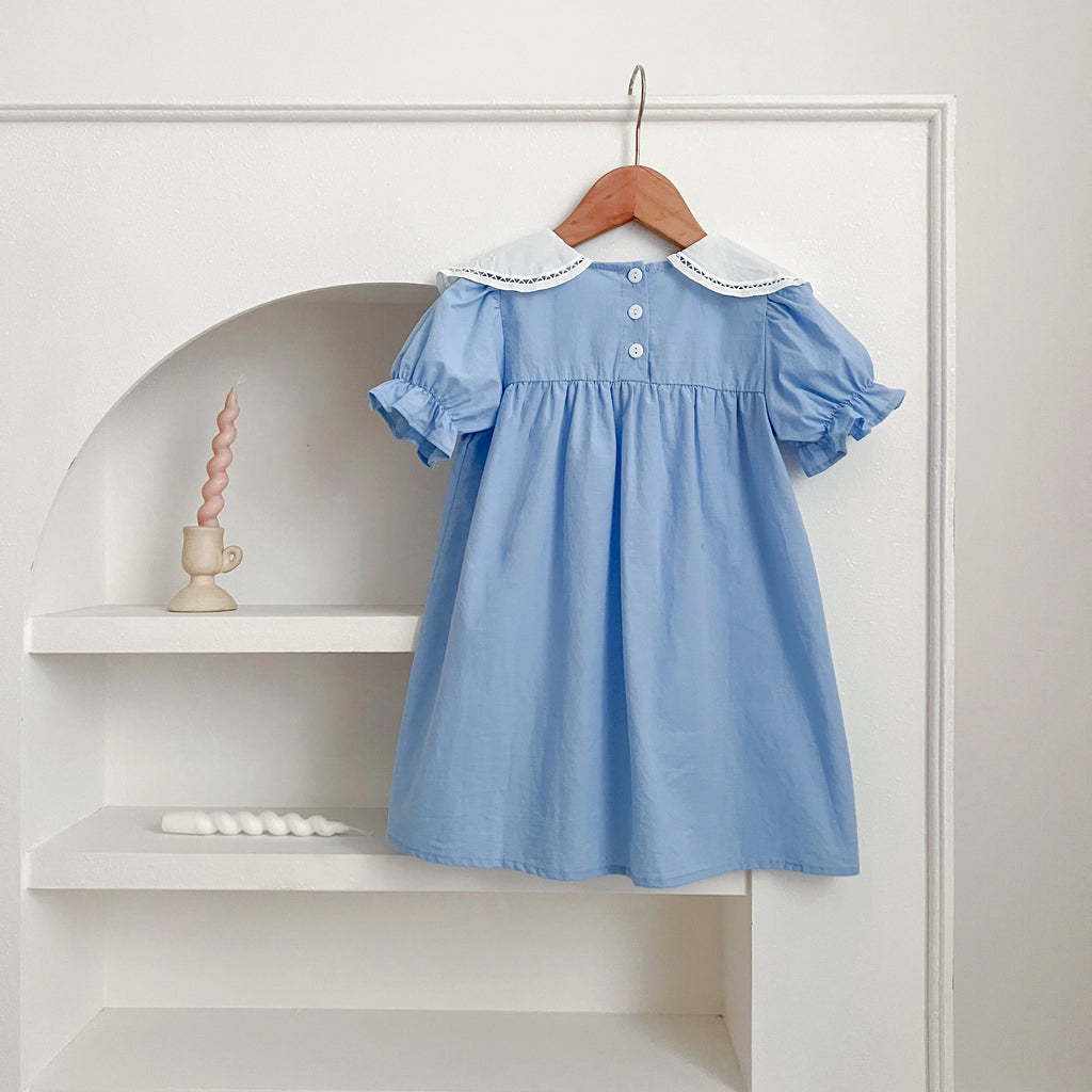 Sisters Dress Summer Kids Princess Dresses Short Sleeved Cotton Solid Color Splicing Infant Baby Romper Baby Girl Party Dress