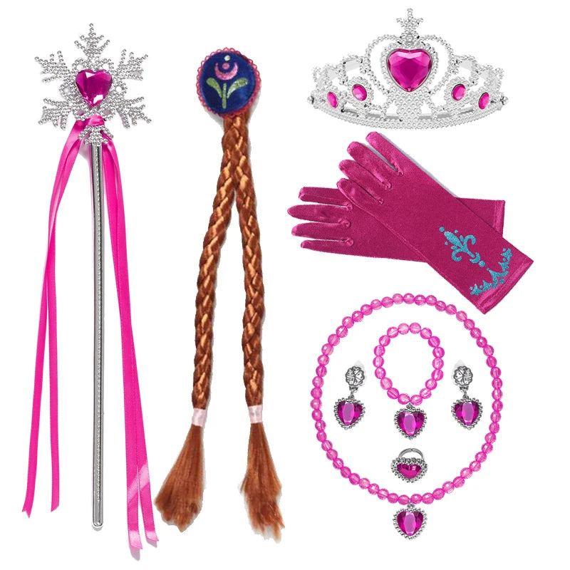 Girls Princess Dress Accessories Gloves Wand Crown Jewelry Set Princess Wig Braid Princess Dress Costume Cosplay Accessories